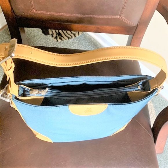 JOY MANGANO Teal/Tan Trim Bucket Shoulder Handbag - Picture 8 of 10